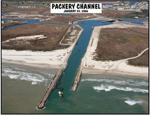 Extension of south jetty after 2005 hurricane season. Photo taken January 29, 2006.