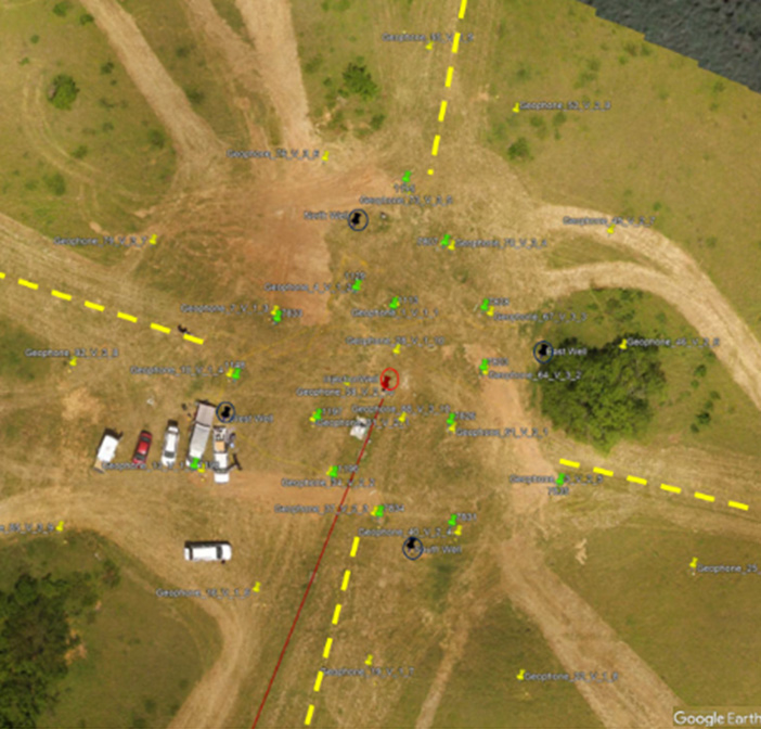 Aerial view of AEC’s inverted five-spot well pattern 