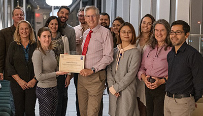 Editor Steve Laubach (center) presents the Journal of Structural Geology’s 2019 “Student Author of the Year Award” to Natalie Debenham