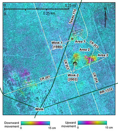 interferogram showing areas undergoing subsidence 