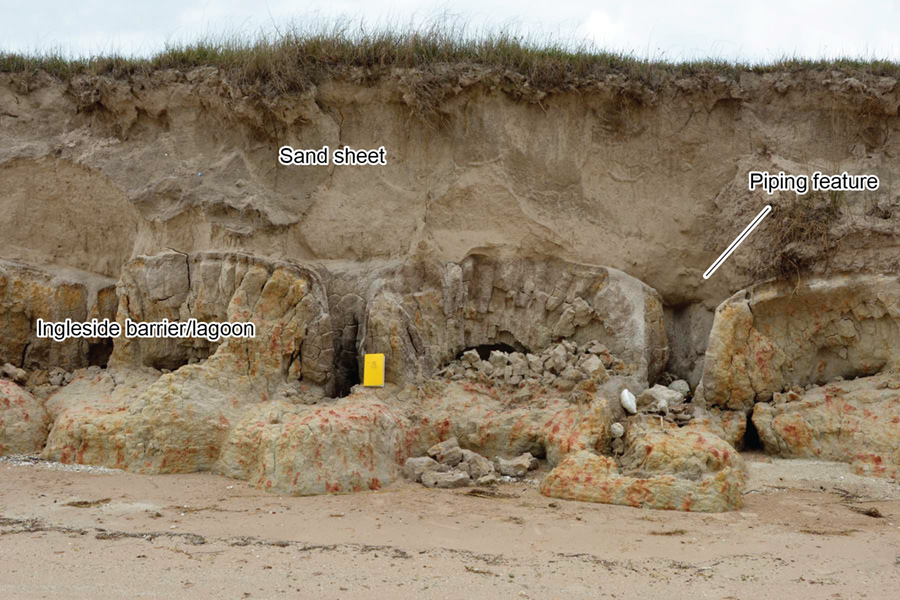 Exposure of Pleistocene Ingleside barrier system sand and mud with soil features