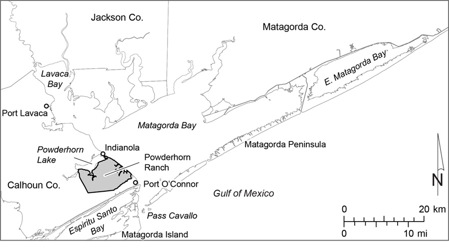 Figure M1. Map of the Matagorda Bay system showing the location of Powderhorn Ranch