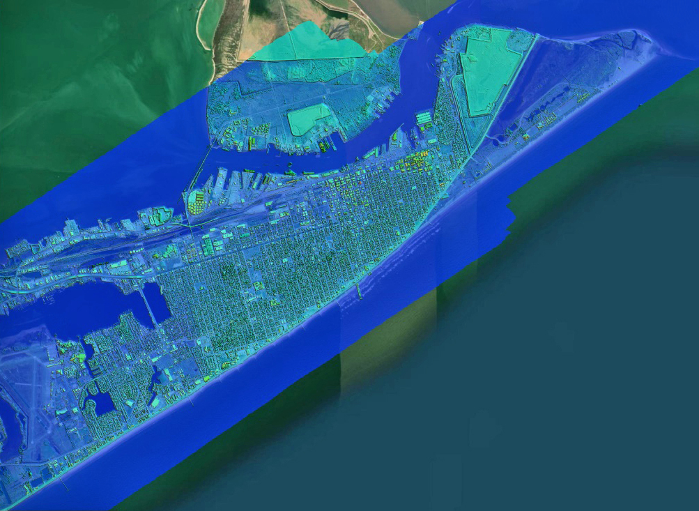 Galveston Island topographic map derived from near-infrared lidar.