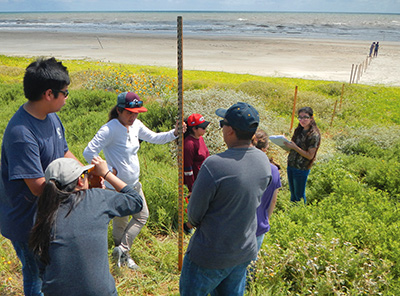 students collect beach-profile data