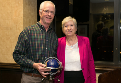 Bureau associate director Eric Potter accepts the JSG Outstanding Service Award from Dean Sharon Mosher