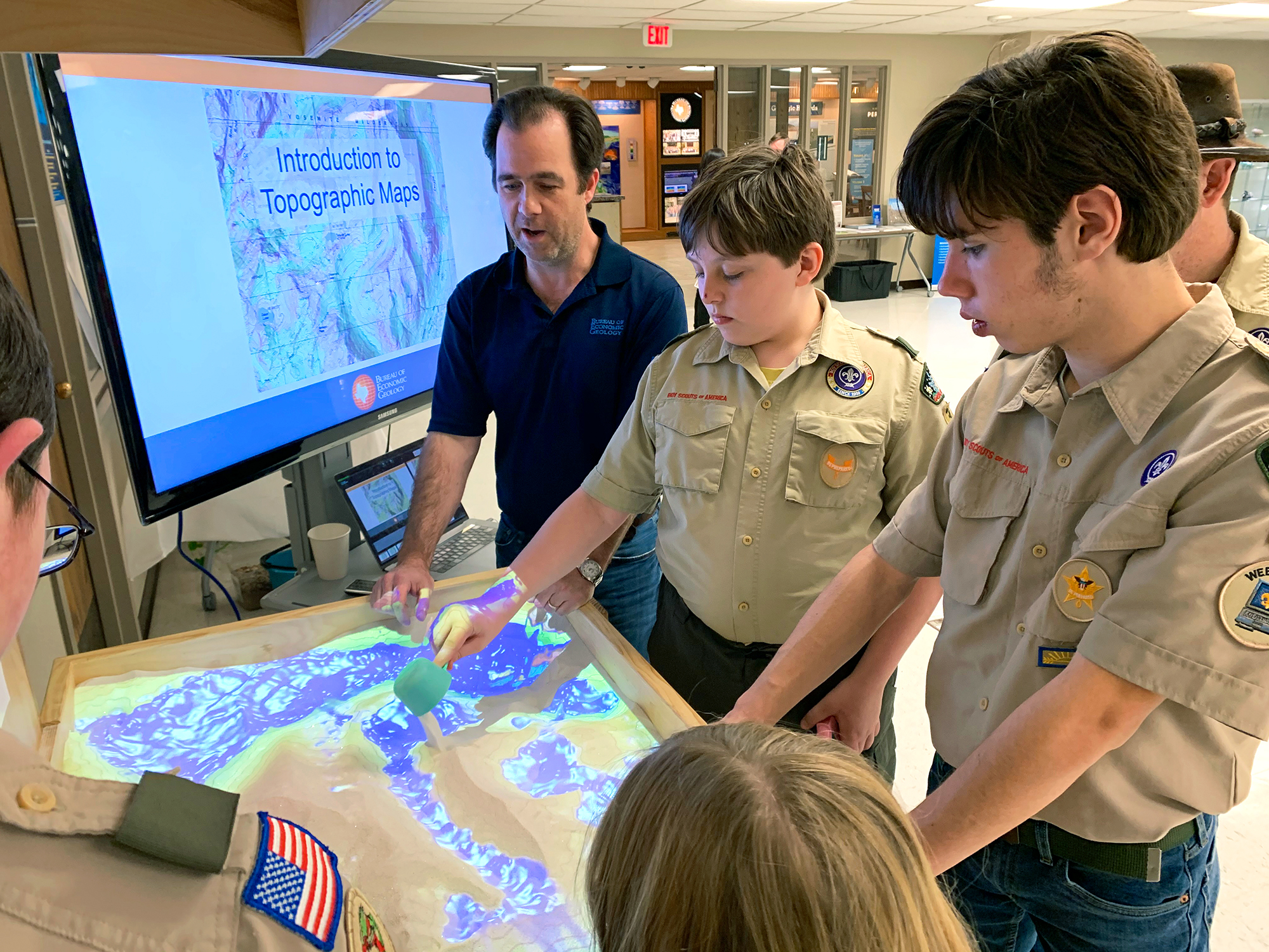 Dallas Dunlap applies a 3D perspective to topographic maps and geological processes using the Bureau’s new Augmented Reality Sandbox.