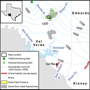 Monitoring the effects of groundwater levels on spring and stream discharge, stream temperature, and habitat for Dionda diaboli in the Devils River