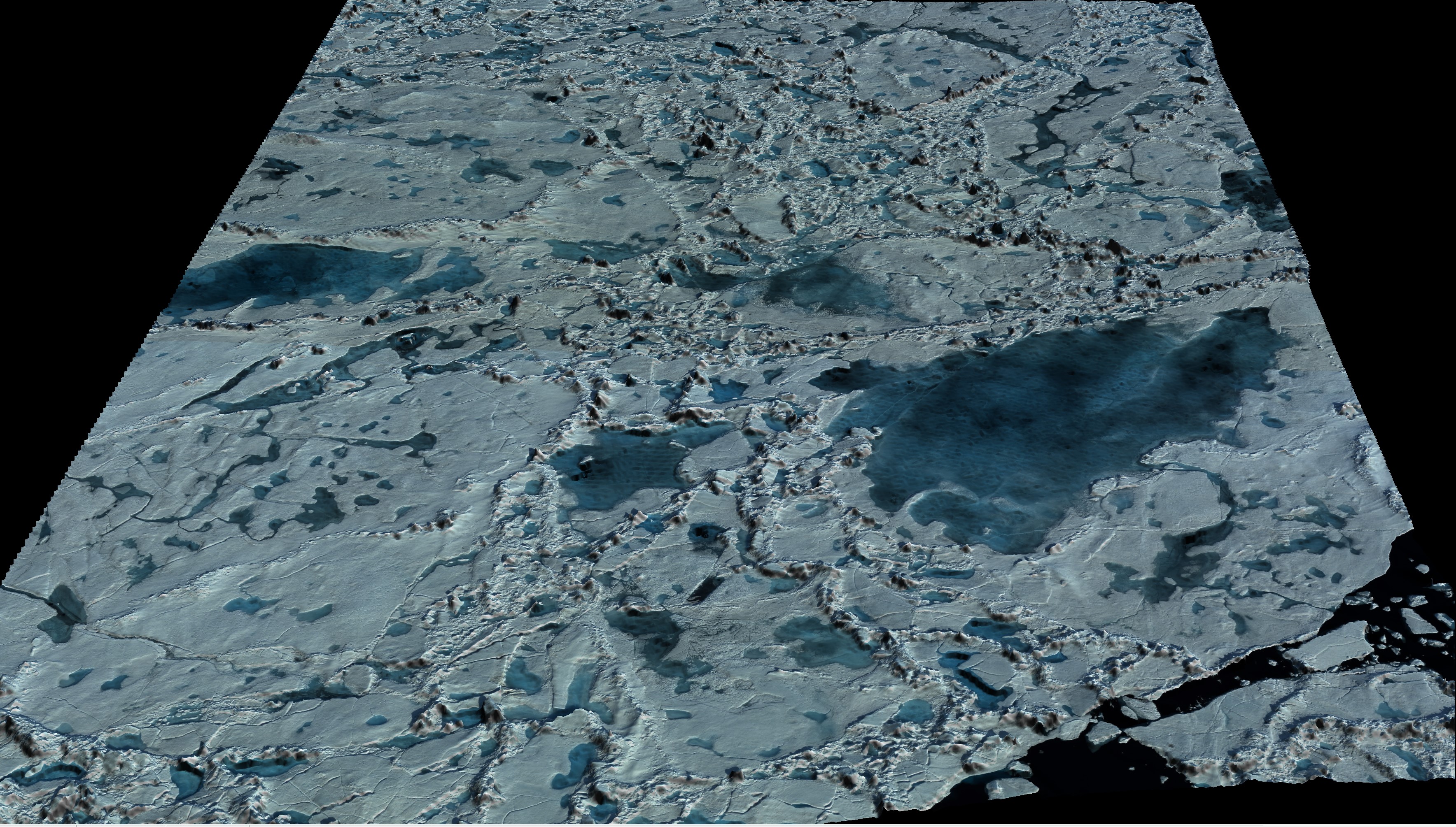 RGB imagery fused with NIR and green-wavelength DEM of Arctic summer sea ice (07/2022).