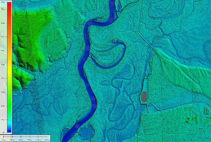 NIR and green-wavelength DSM of Trinity River (03/2024).