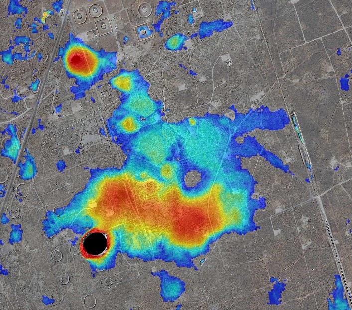 Sink hole in Wink, TX and the subsidence in the near areas as defined using NIR lidar-derived elevation model (2014).
