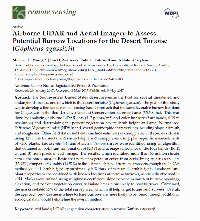 Airborne LiDAR and aerial imagery to assess potential habitats for the desert tortoise