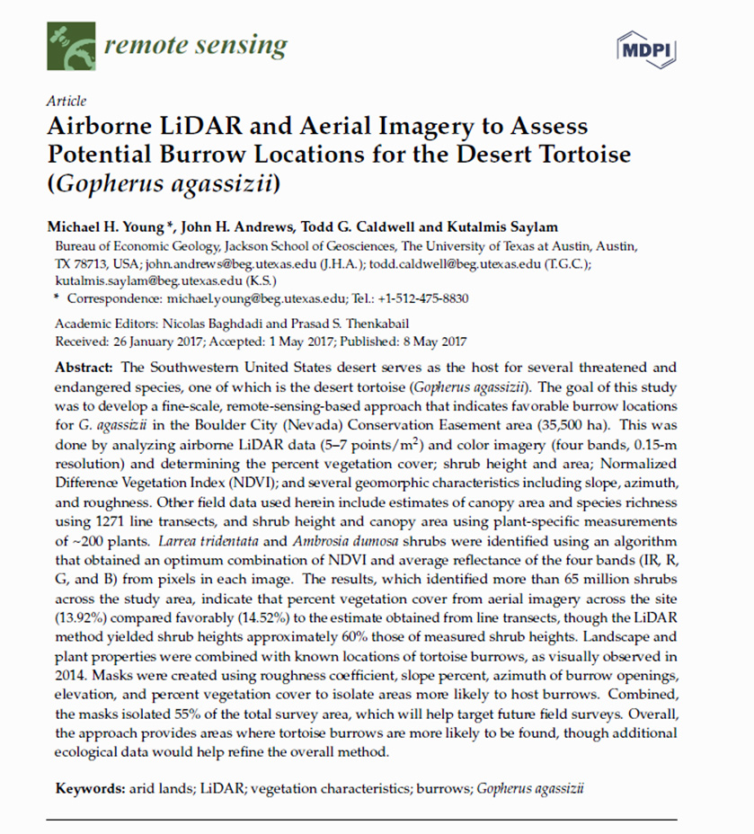 Airborne LiDAR and aerial imagery to assess potential habitats for the desert tortoise