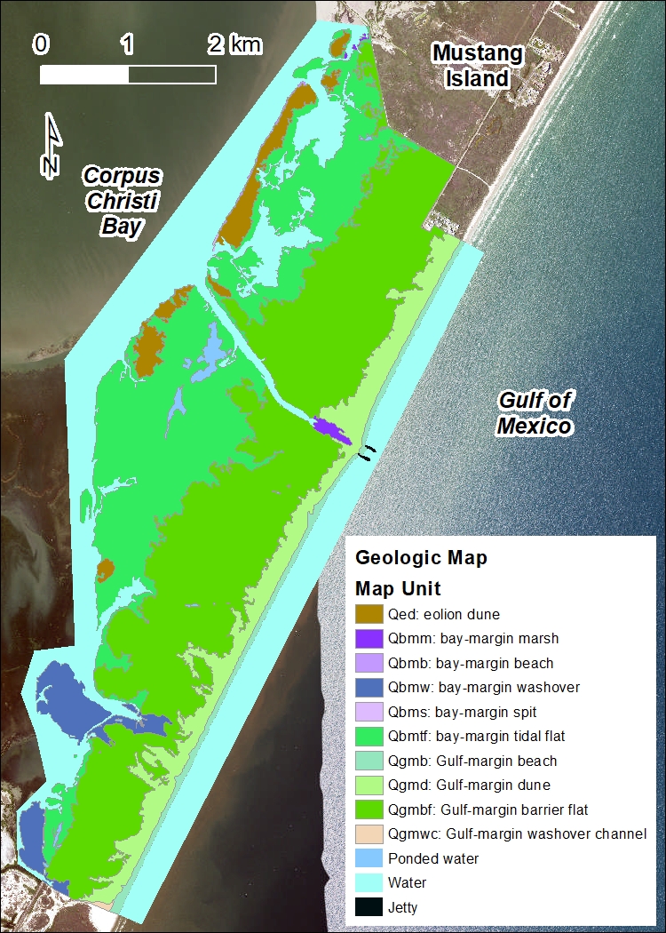 Geologic map of Mustang Island State Park