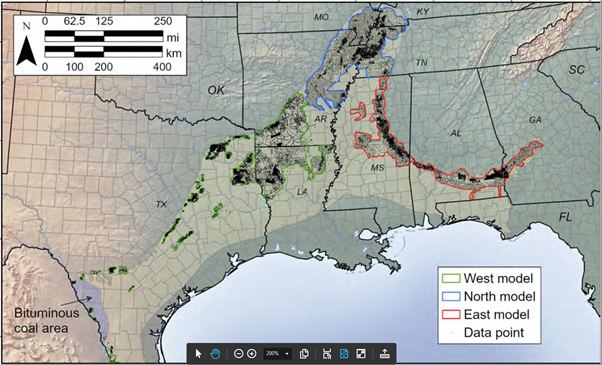 Figure 5. Location of drill holes used for geologic mapping of coal resources in the Gulf Coast