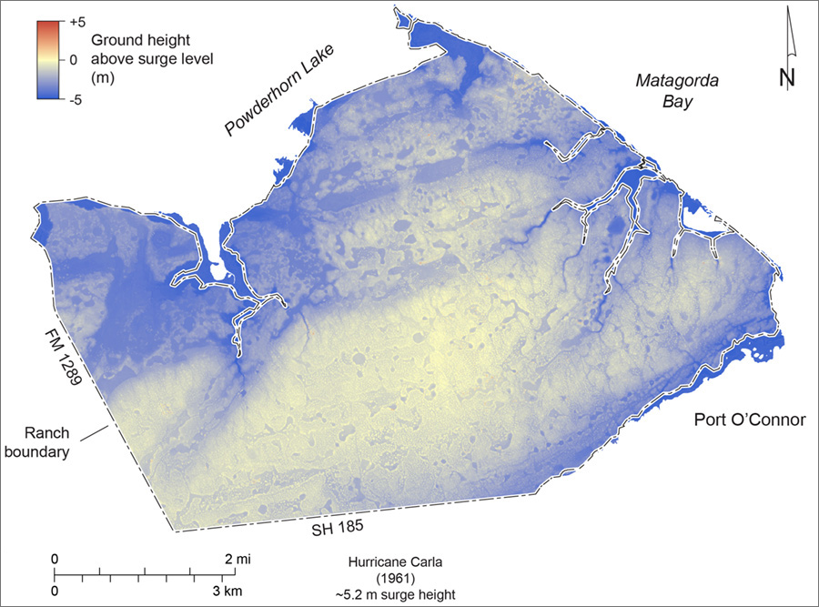 Figure H1. Estimated inundation areas and depths from storm surge during Hurricane Carla (September 1961)