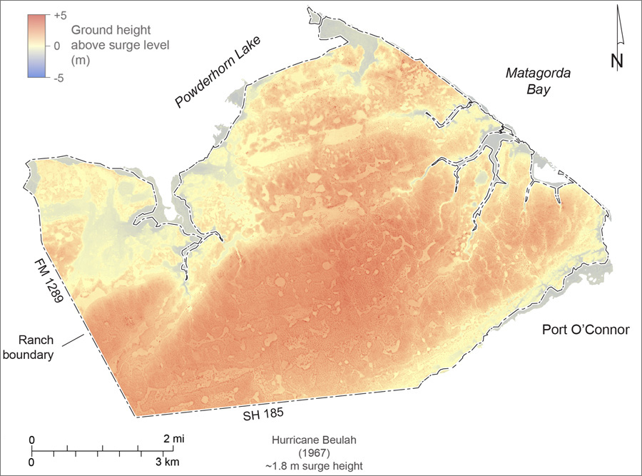 Figure H2. Estimated inundation areas and depths from storm surge during Hurricane Beulah (September 1967).