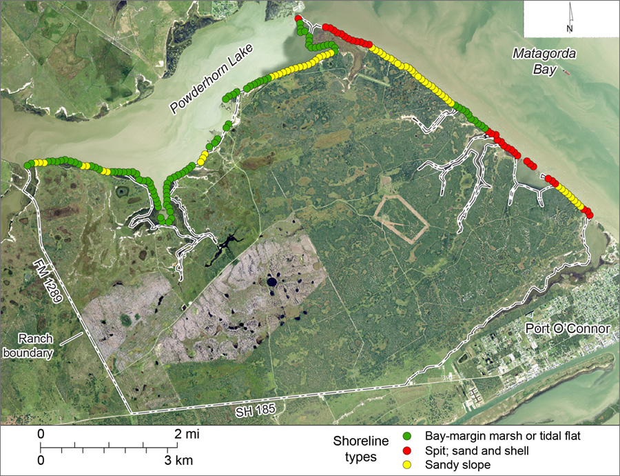 Figure S2. Shoreline types on Powderhorn Ranch along Matagorda Bay and Powderhorn Lake