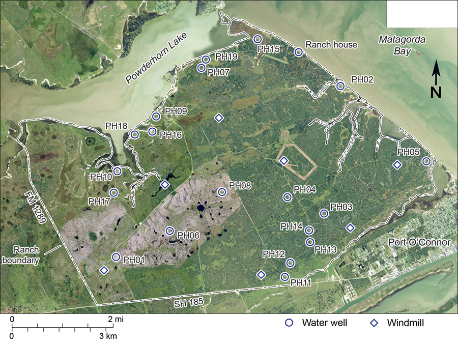 Figure WW1. Location of water wells and windmills on Powderhorn Ranch 