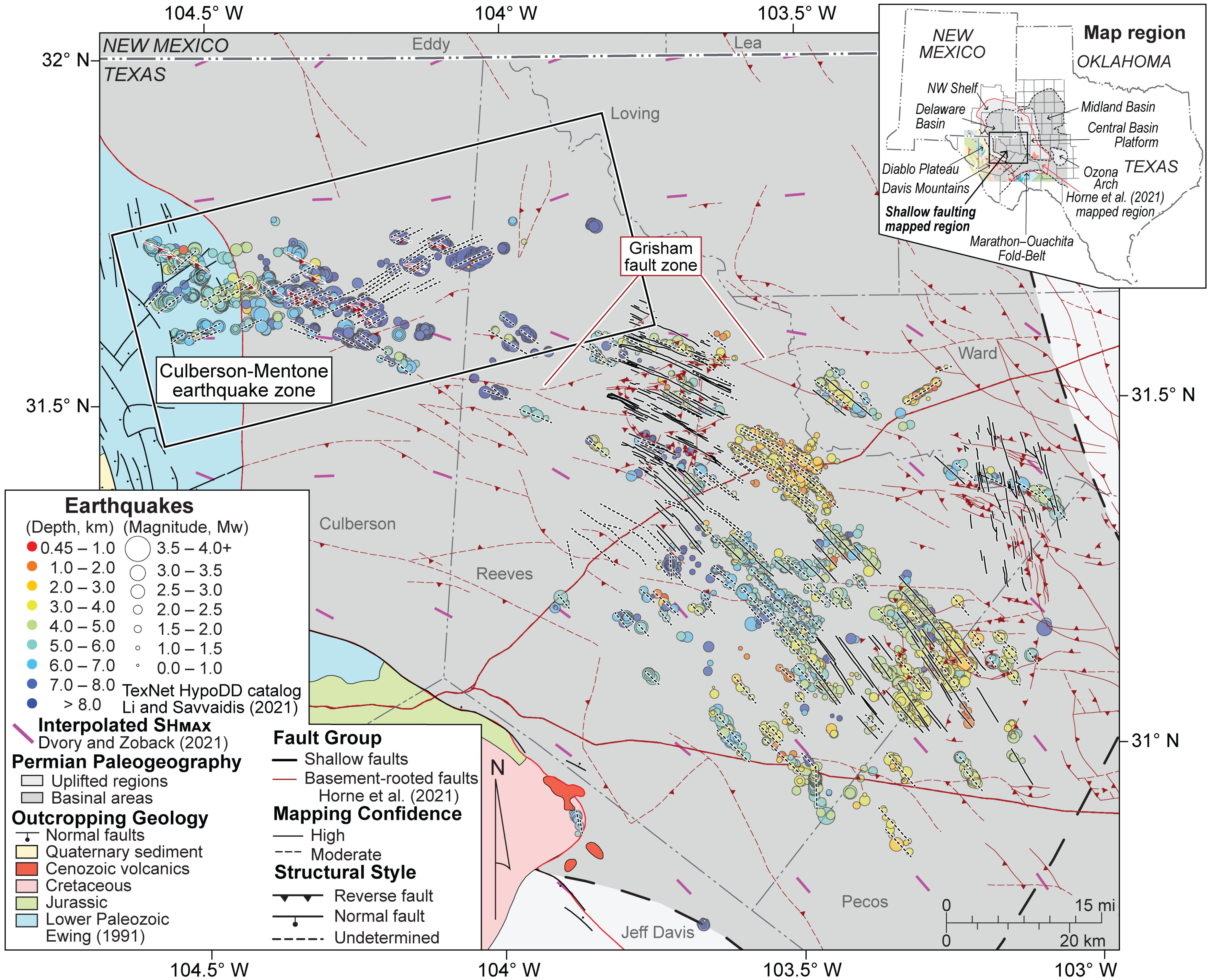 Map of the central Delaware basin