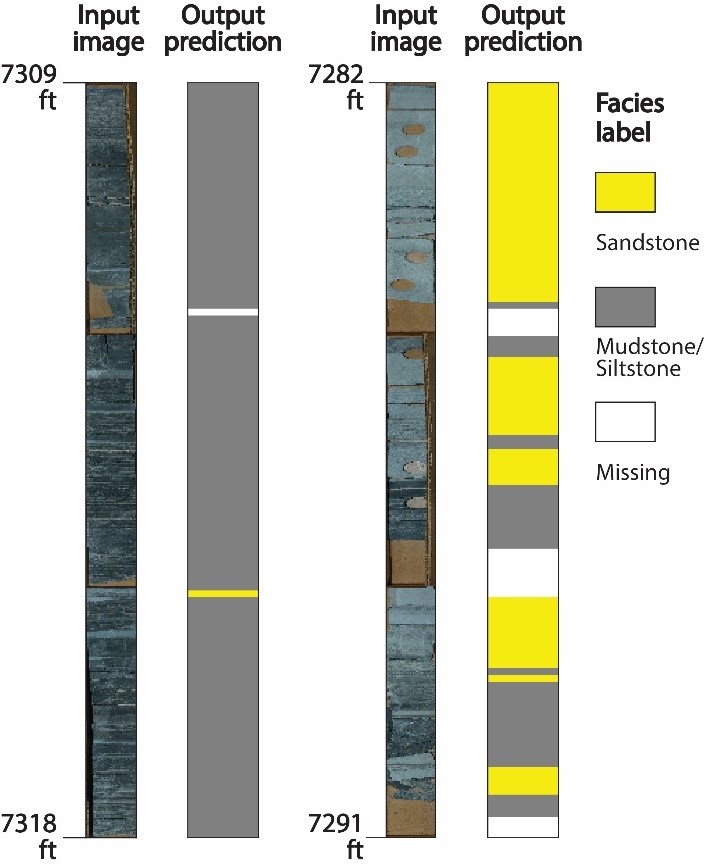 Input core images and core facies predicted by the deep-learning model 