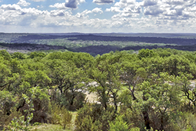 Looking out across the Pedernales River valley from the Headquarters Overlook. The river is tucked away in a tight canyon; we're seeing the hills of Glen Rose limestone overlying Hensel.