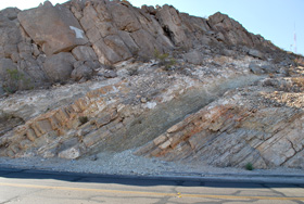 The Montoya group overlies the tilted carbonate strata of the older El Paso group at Scenic Point